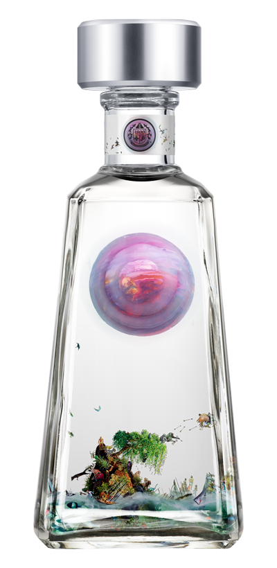 Botella limited edition de Tequila 1800 con diseño el diseño “Gravity’s Slingshot” del artista Dustin Yellin​.